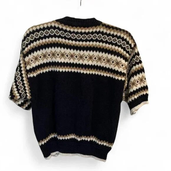 Vintage Birch Bros Fair Isle Cotton Blend Short Sleeve Cardigan Sweater Large - Picture 2 of 4